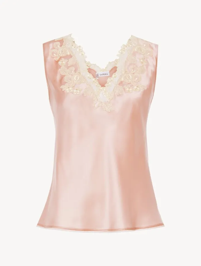 Pink Silk Satin Top With Frastaglio Sleepwear La Perla Camisoles