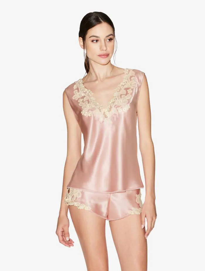 Pink Silk Satin Top With Frastaglio Sleepwear La Perla Camisoles