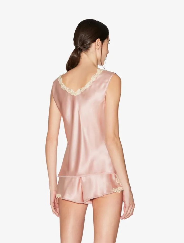 Pink Silk Satin Top With Frastaglio Sleepwear La Perla Camisoles