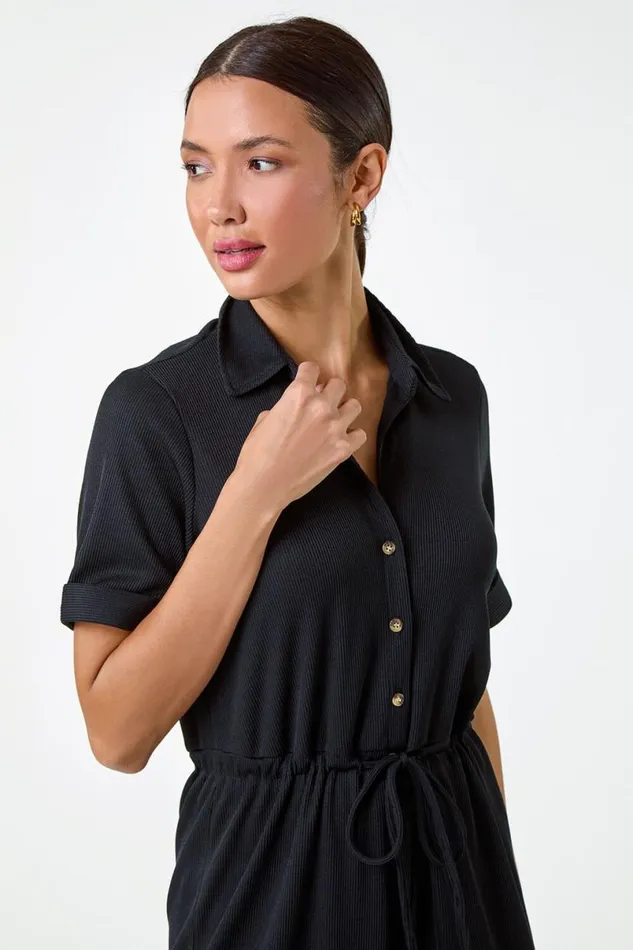 Plain Ribbed Stretch Playsuit Women Roman Dresses