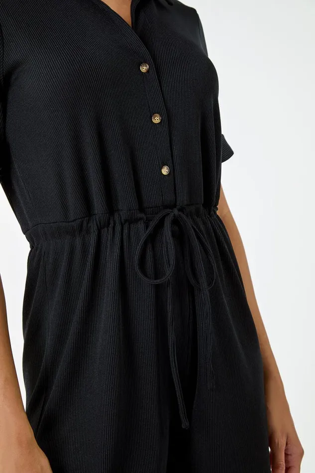 Plain Ribbed Stretch Playsuit Women Roman Dresses