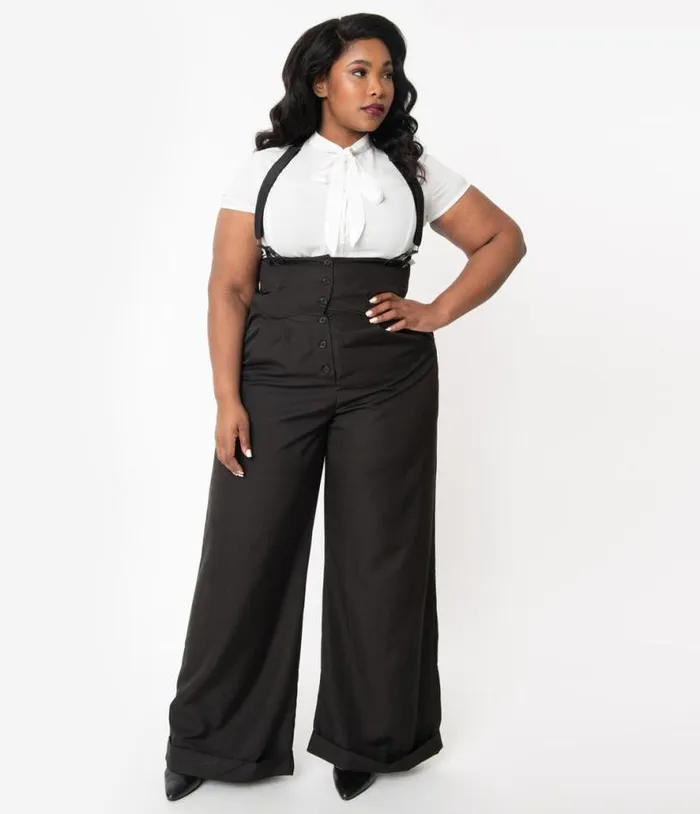 Plus Size 1930s Black Thelma Suspender Pants ClothingPlus Unique Vintage Pants
