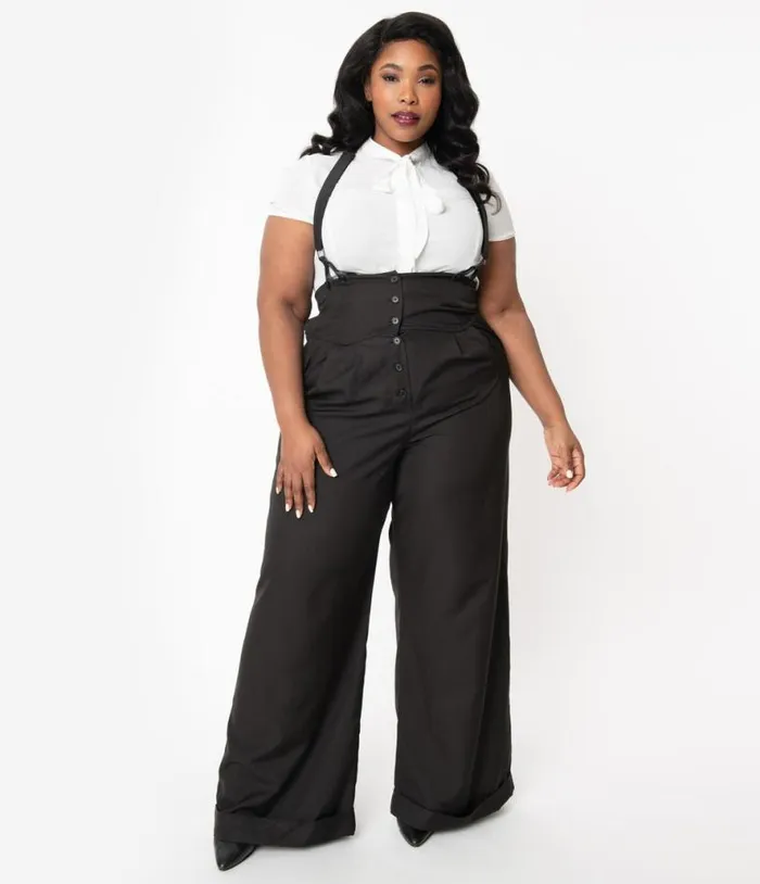 Plus Size 1930s Black Thelma Suspender Pants ClothingPlus Unique Vintage Pants