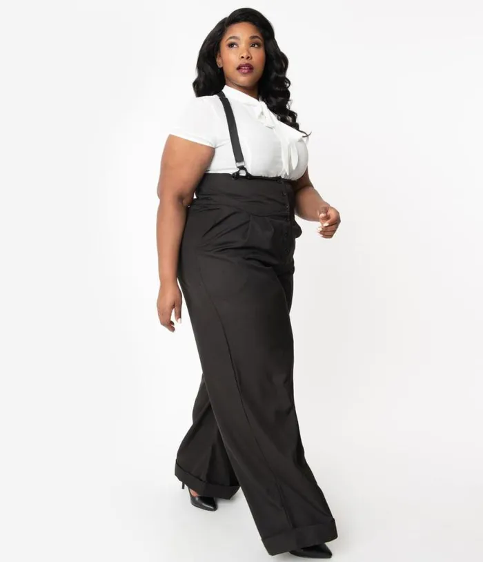 Plus Size 1930s Black Thelma Suspender Pants ClothingPlus Unique Vintage Pants