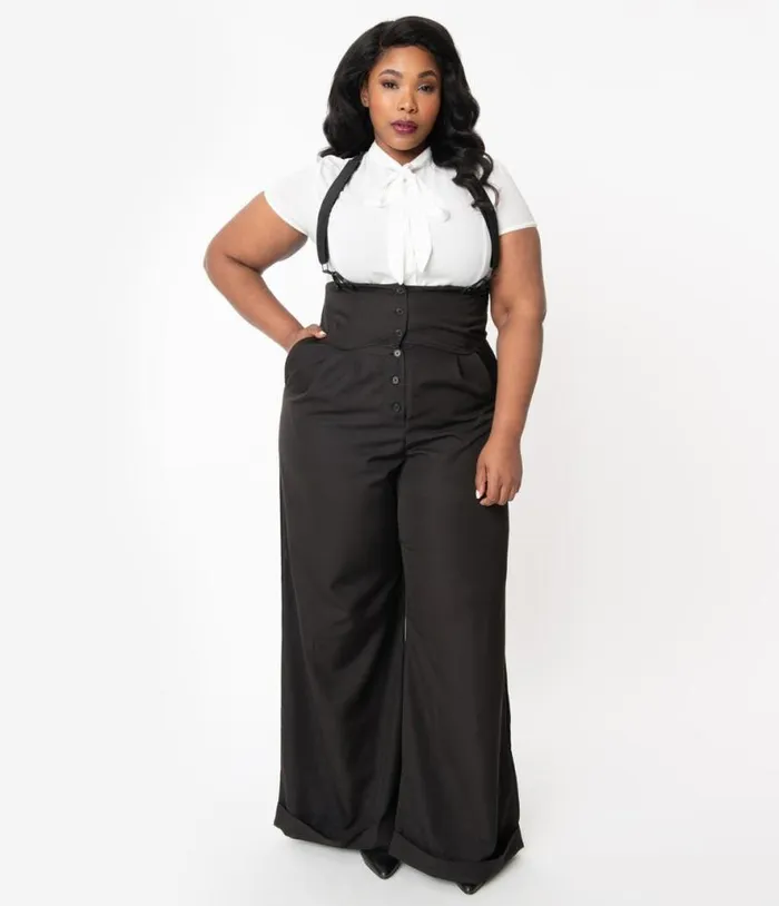 Plus Size 1930s Black Thelma Suspender Pants ClothingPlus Unique Vintage Pants