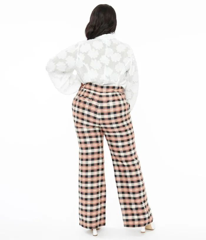 Plus Size 1940s Black and Tan Plaid Sailor Pants ClothingPlus Unique Vintage Pants