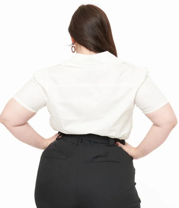 Plus Size 1940s White Holiday Lights Cotton Blouse ClothingPlus Unique Vintage Blouses