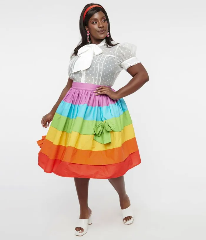 Plus Size 1950s Rainbow Stripe Gellar Swing Skirt ClothingPlus Unique Vintage Skirts