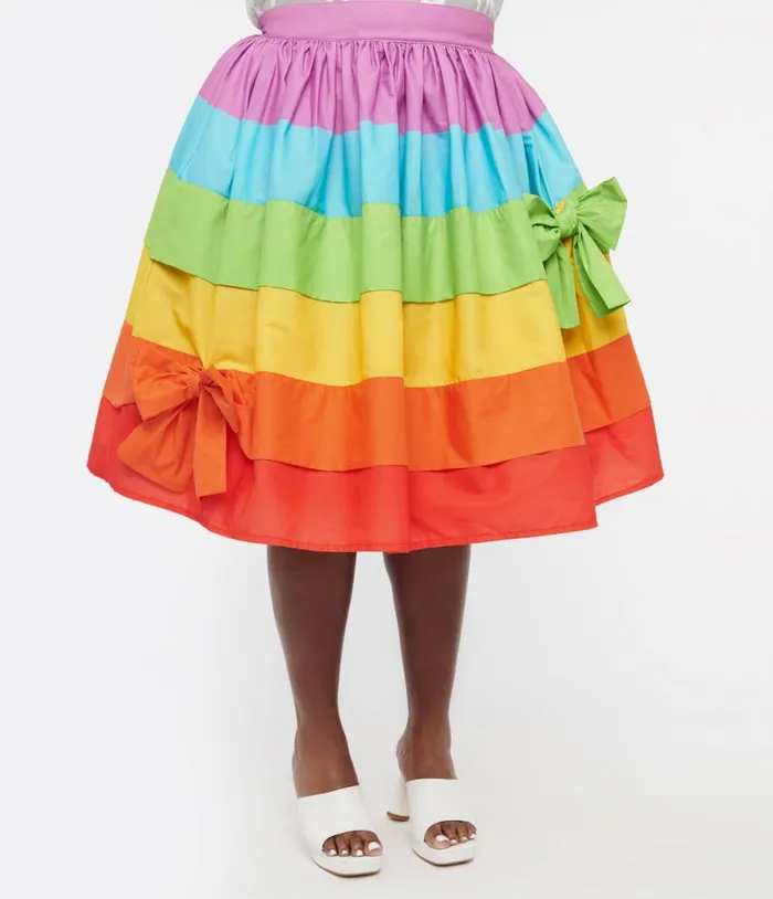 Plus Size 1950s Rainbow Stripe Gellar Swing Skirt ClothingPlus Unique Vintage Skirts