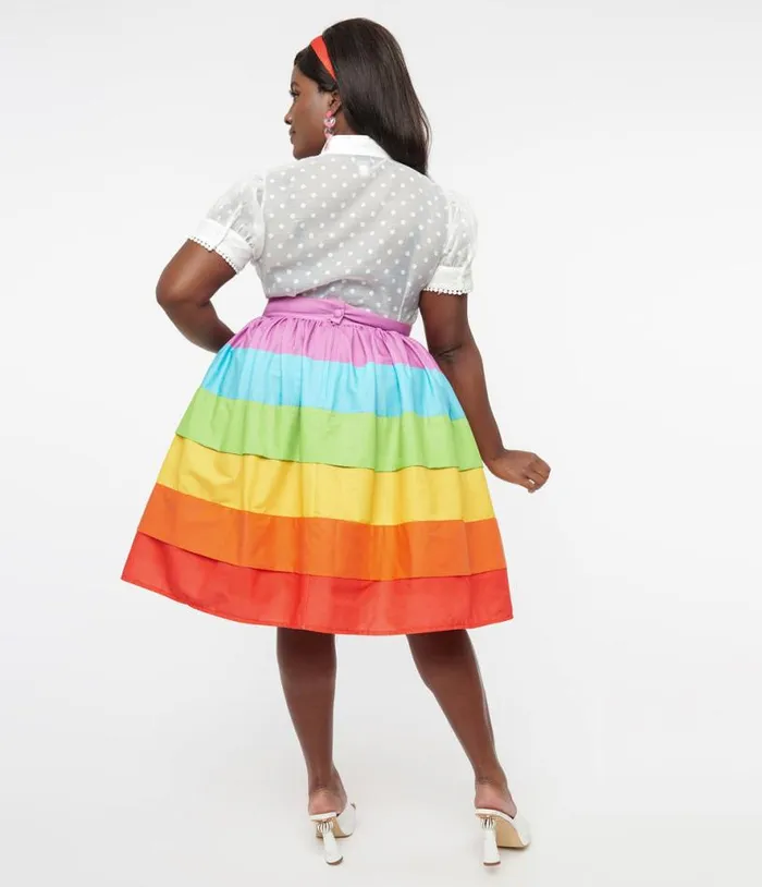 Plus Size 1950s Rainbow Stripe Gellar Swing Skirt ClothingPlus Unique Vintage Skirts