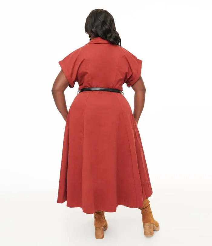Plus Size Berry Perfect Balance Midi Shirt Dress Dresses Unique Vintage Pocket Dresses