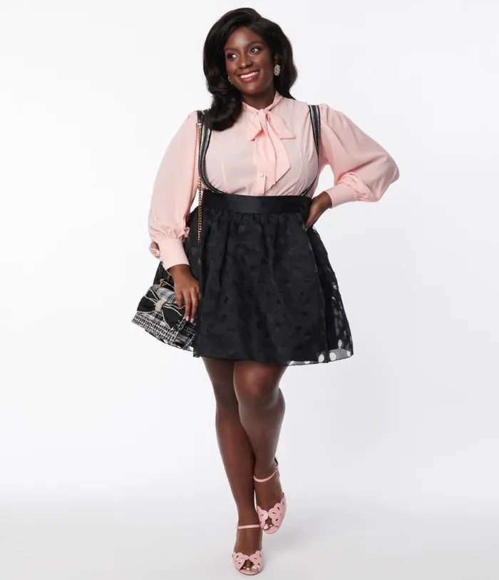 Plus Size Black Polka Dot Tulle Suspender Mini Skirt ClothingPlus Unique Vintage Skirts
