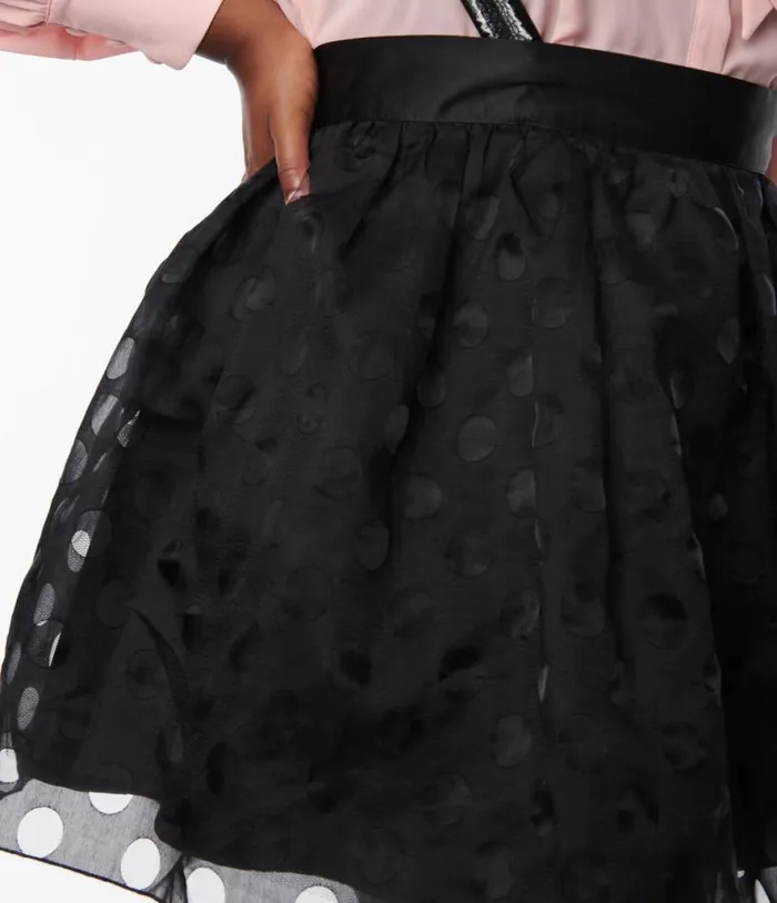 Plus Size Black Polka Dot Tulle Suspender Mini Skirt ClothingPlus Unique Vintage Skirts