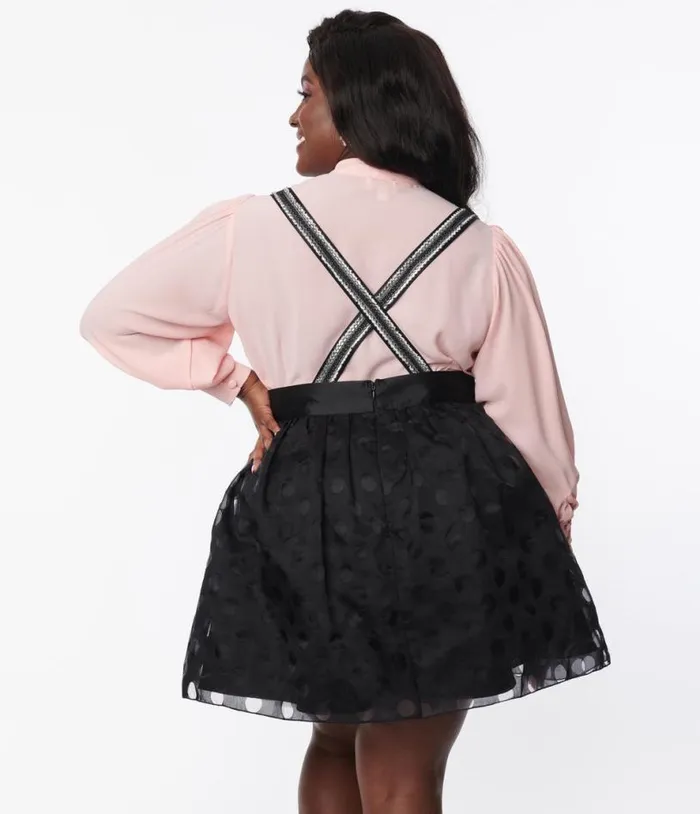 Plus Size Black Polka Dot Tulle Suspender Mini Skirt ClothingPlus Unique Vintage Skirts