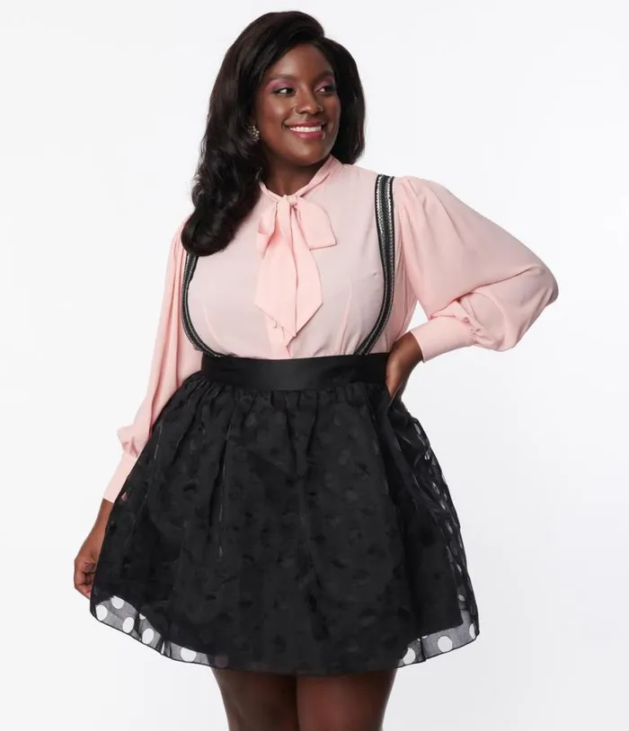 Plus Size Black Polka Dot Tulle Suspender Mini Skirt ClothingPlus Unique Vintage Skirts