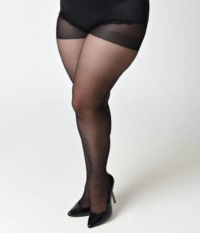 Plus Size Black Sheer Backseam Pantyhose Accessories Unique Vintage Stockings and Tights