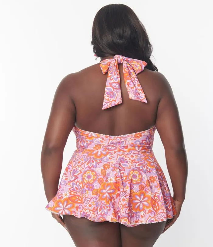 Plus Size Bohemian Floral Skirted Wendy Swimsuit Plus Unique Vintage One Piece Swim