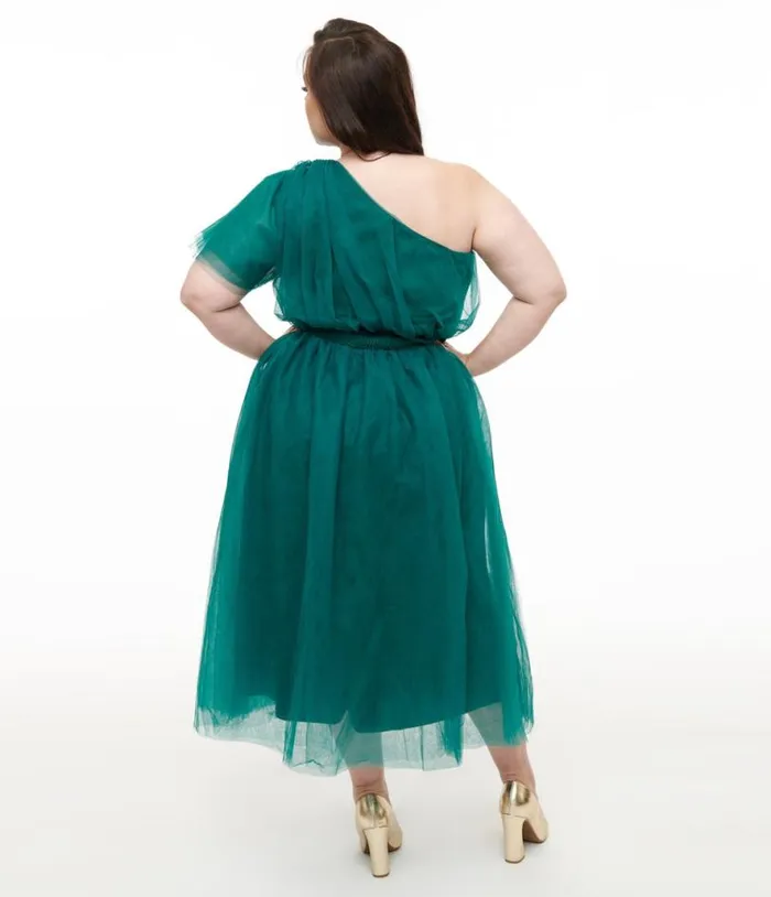 Plus Size Emerald Tulle Lively Charm Midi Dress Dresses Unique Vintage Midi