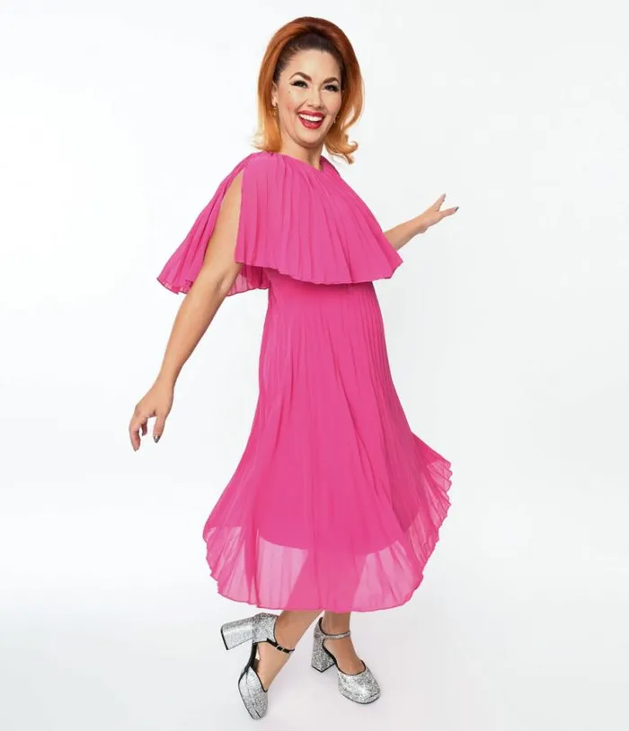 Plus Size Fuchsia Pleated Midi Dress Dresses Unique Vintage Midi