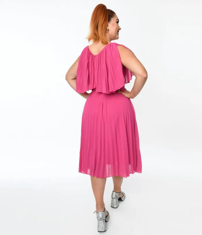 Plus Size Fuchsia Pleated Midi Dress Dresses Unique Vintage Midi