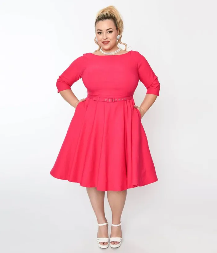 Plus Size Hot Pink Devon Swing Dress DressesPlus Unique Vintage Pocket Dresses Plus Size Hot Pink Devon Swing Dress DressesPlus Unique Vintage Pocket Dresses