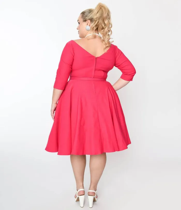 Plus Size Hot Pink Devon Swing Dress DressesPlus Unique Vintage Pocket Dresses