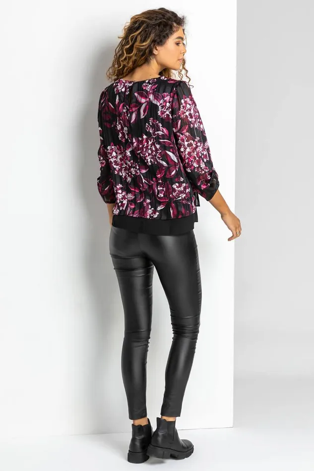 Port Floral Shimmer Overlay Top Women Roman Tops