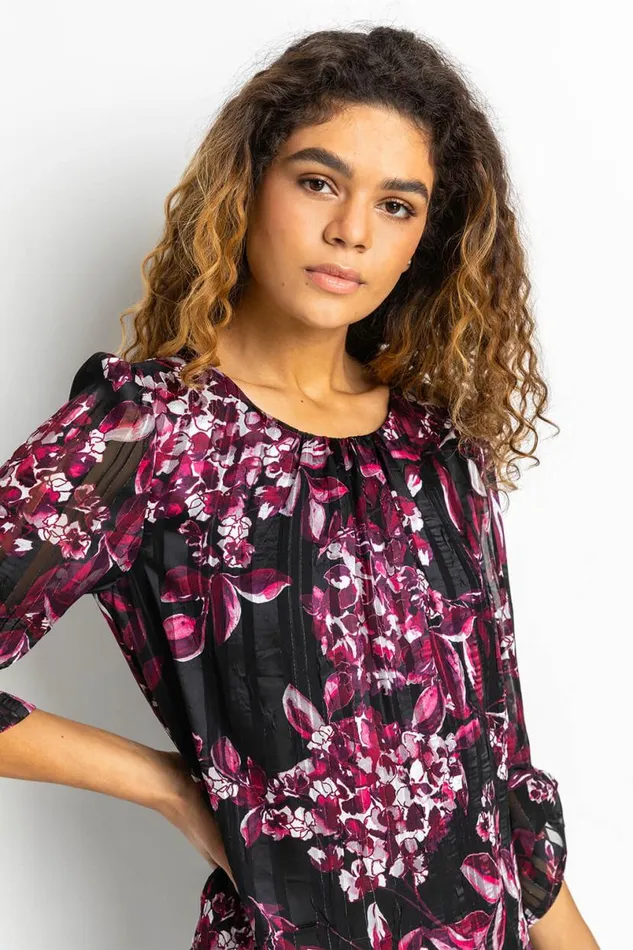 Port Floral Shimmer Overlay Top Women Roman Tops