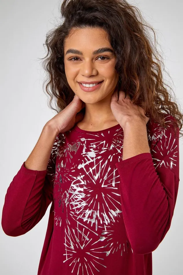 Port Metallic Firework Stretch Top Women Roman Tops