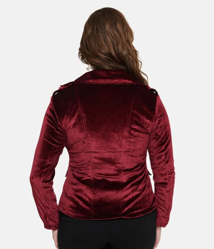 Pretty Attitude Clothing Burgundy Velvet You Could Be Mine Moto Jacket ClothingPlus Unique Vintage Jackets
