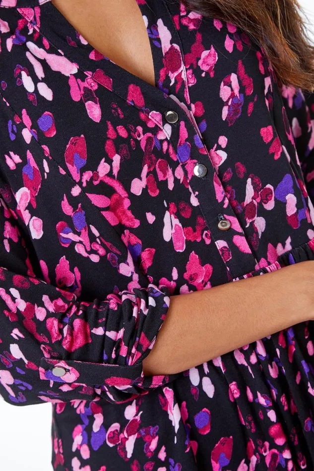Purple Abstract Animal Longline VNeck Tunic Top Women Roman Tops