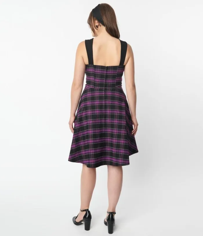 Purple Plaid Corset Flare Dress DressesHalloween Unique Vintage Dresses