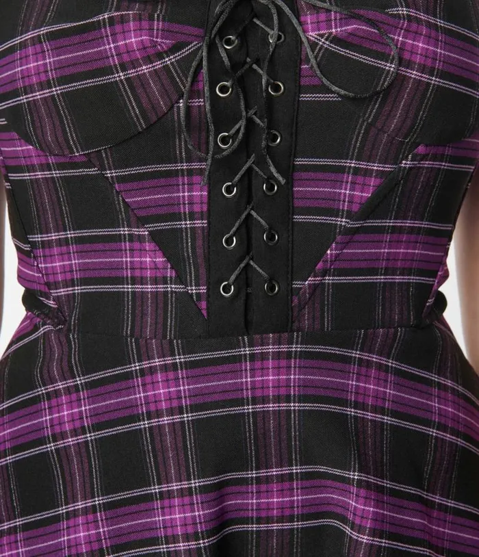 Purple Plaid Corset Flare Dress DressesHalloween Unique Vintage Dresses