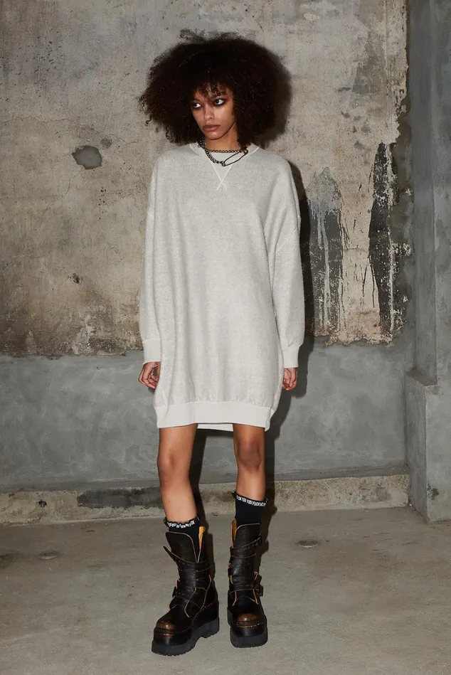 R13 Dresses Women Grunge Sweatshirt Dress 8211 Heather Grey