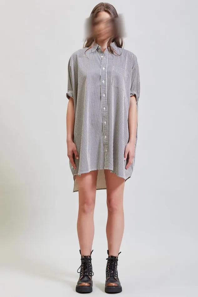 R13 Dresses Women Oversized Boxy Button Up Dress 8211 Navy Stripe