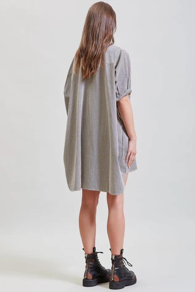 R13 Dresses Women Oversized Boxy Button Up Dress 8211 Navy Stripe
