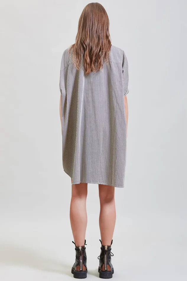 R13 Dresses Women Oversized Boxy Button Up Dress 8211 Navy Stripe