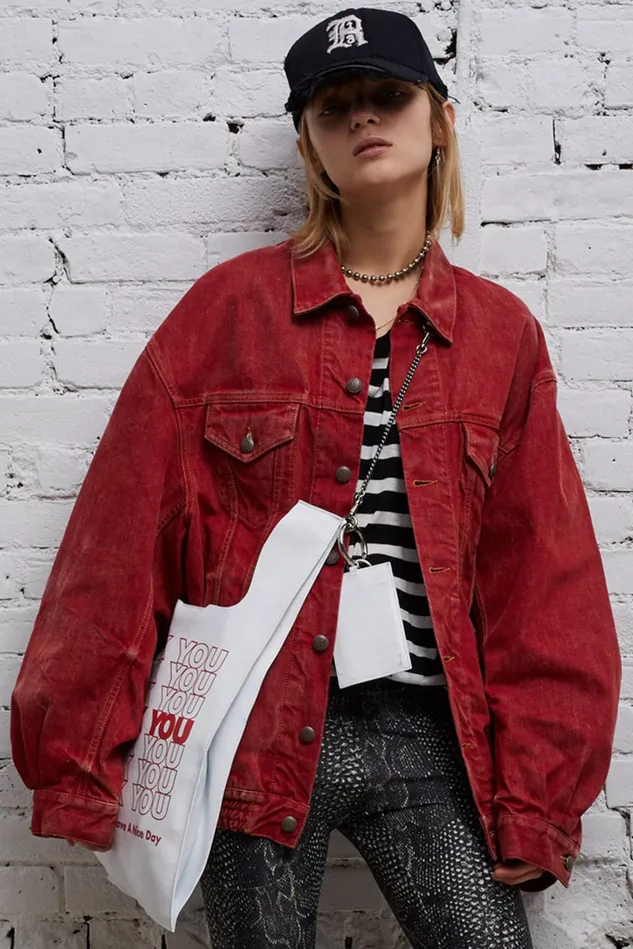 R13 Jackets and Coats Women Cinched Waist Denim Trucker 8211 Vintage Red