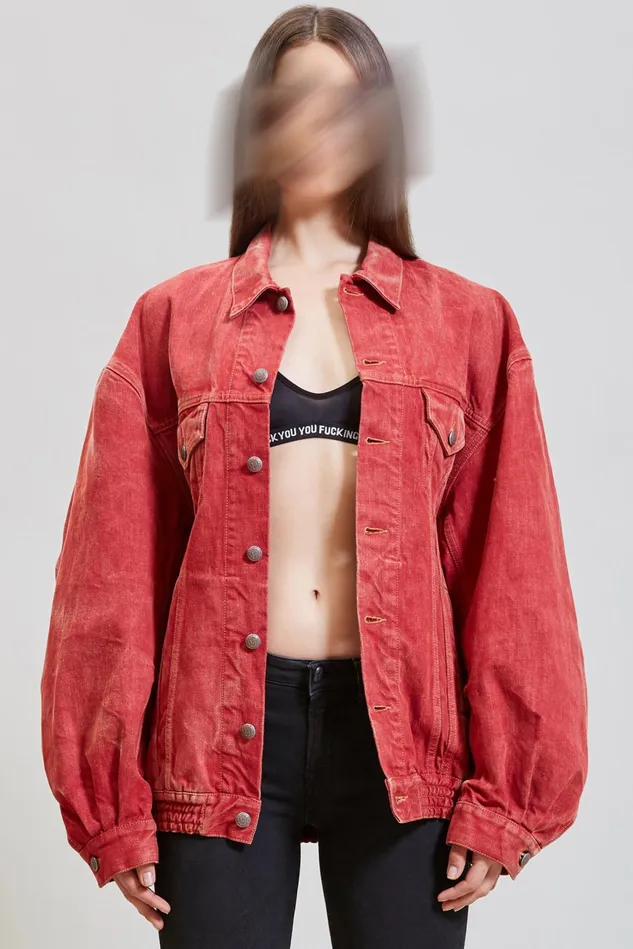 R13 Jackets and Coats Women Cinched Waist Denim Trucker 8211 Vintage Red