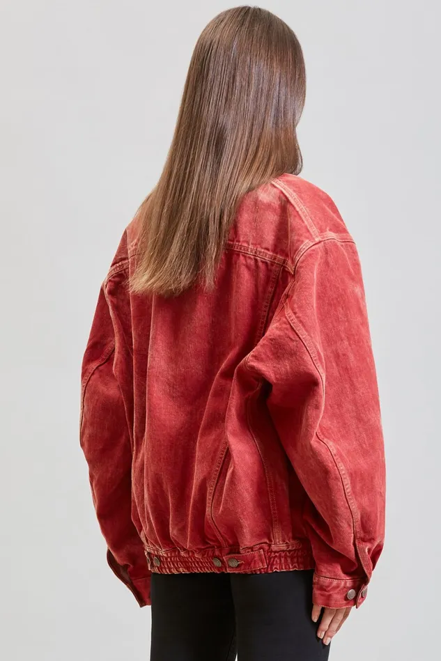 R13 Jackets and Coats Women Cinched Waist Denim Trucker 8211 Vintage Red