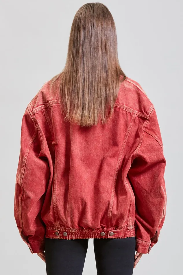 R13 Jackets and Coats Women Cinched Waist Denim Trucker 8211 Vintage Red