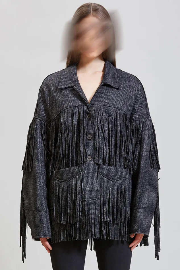 R13 Jackets and Coats Women Crockett Fringe Jacket 8211 Grey Houndstooth