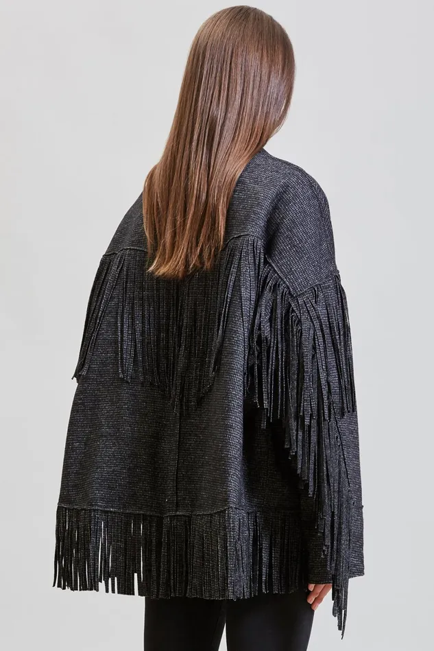 R13 Jackets and Coats Women Crockett Fringe Jacket 8211 Grey Houndstooth