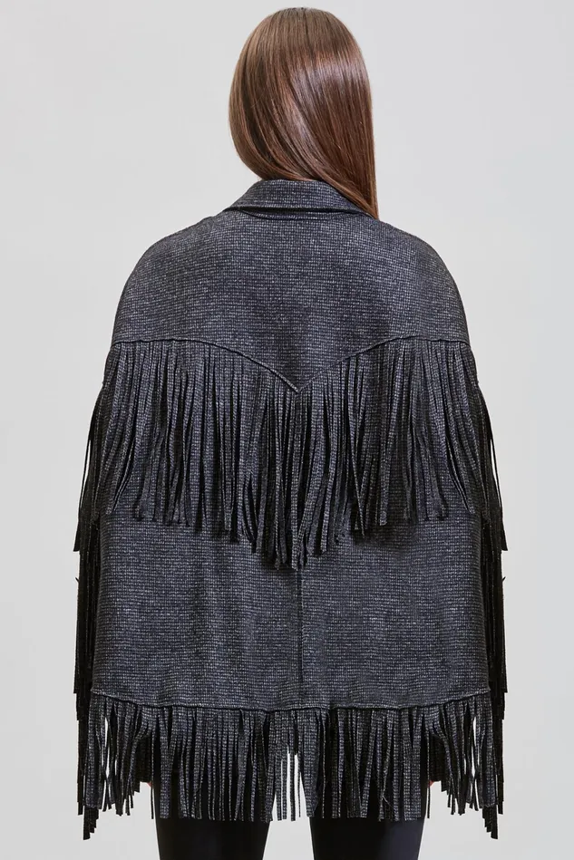 R13 Jackets and Coats Women Crockett Fringe Jacket 8211 Grey Houndstooth