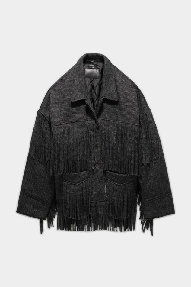R13 Jackets and Coats Women Crockett Fringe Jacket 8211 Grey Houndstooth