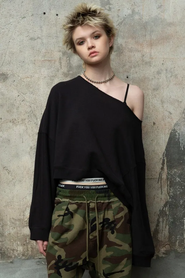 R13 Sweatshirts Women Off Shoulder Patti Sweatshirt 8211 Washed Black