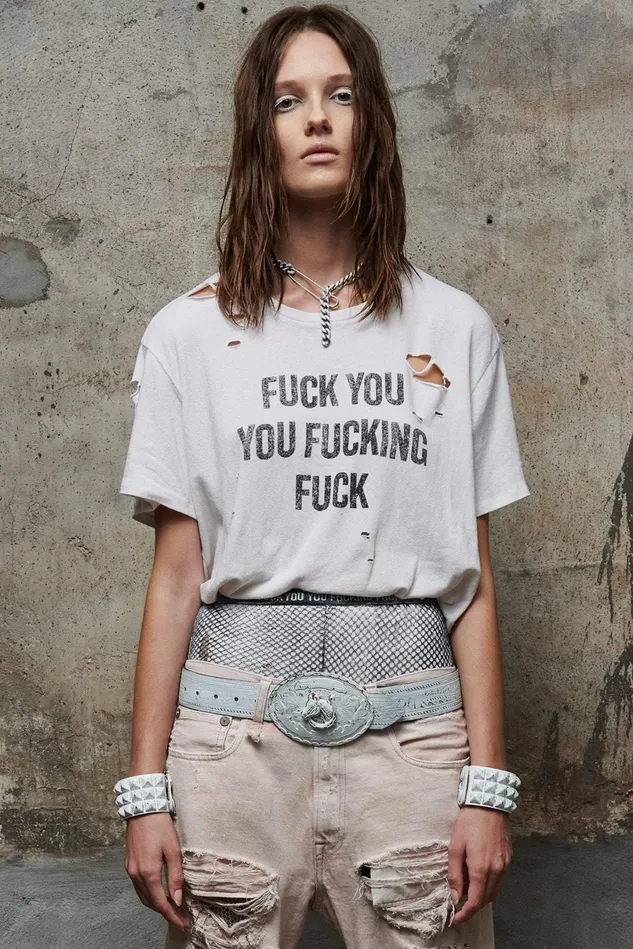 R13 TShirts Women FU Ripped Boy TShirt 8211 Ecru
