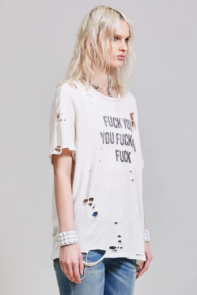 R13 TShirts Women FU Ripped Boy TShirt 8211 Ecru