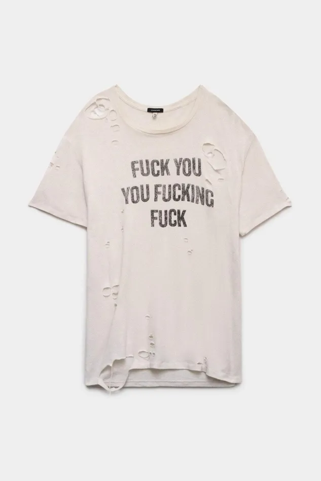 R13 TShirts Women FU Ripped Boy TShirt 8211 Ecru