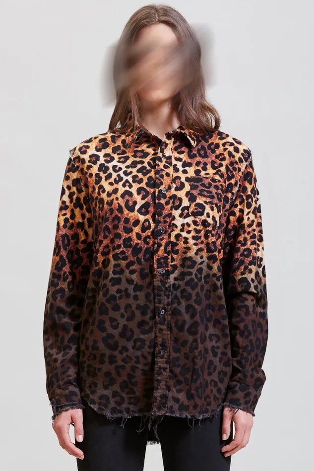 R13 Tops Women Shredded Seam Shirt 8211 DipDye Leopard